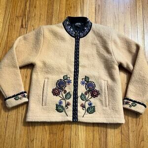Icelandic Design Sweater Womens Medium Yellow Wool Vintage Floral 90s Flower
